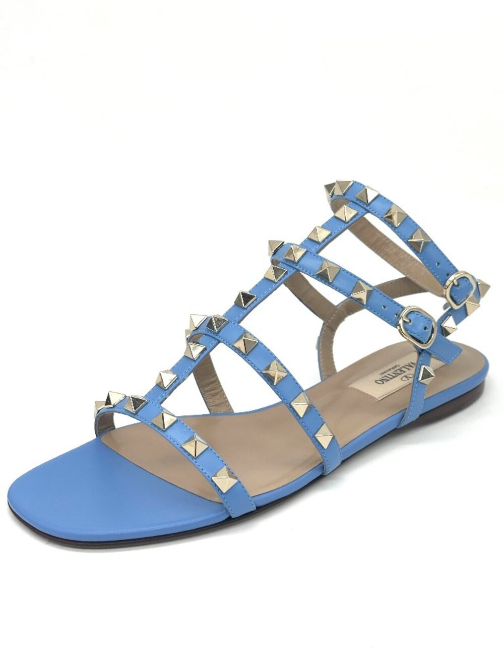 Valentino Rockstud Studded Caged Ankle Strap Flat Gladiator Sandals Shoes - Picture 3 of 16
